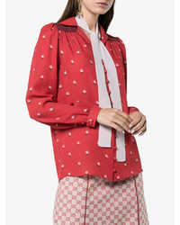 Красная блузка с длинным рукавом с принтом от Valentino