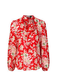 Красная блузка с длинным рукавом с цветочным принтом