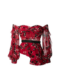 Красная блузка с длинным рукавом с цветочным принтом от Self-Portrait