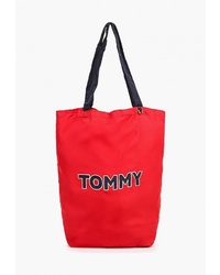 Красная большая сумка из плотной ткани с принтом от Tommy Hilfiger