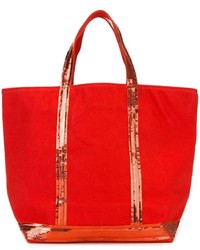 Красная большая сумка с пайетками с украшением