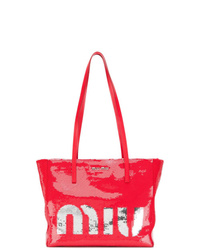Красная большая сумка с пайетками от Miu Miu