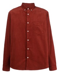 Красная вельветовая рубашка с длинным рукавом с вышивкой