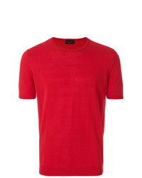 Красная вязаная футболка с круглым вырезом
