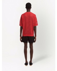 Мужская красная вязаная футболка с круглым вырезом от Prada