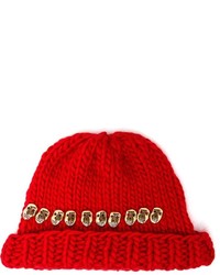 Женская красная вязаная шапка