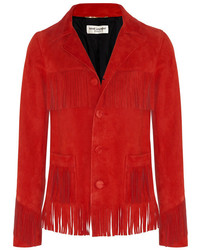Женская красная замшевая куртка от Saint Laurent