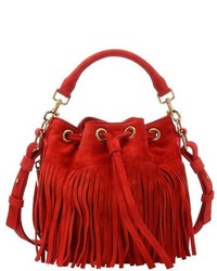 Красная замшевая сумка-мешок c бахромой