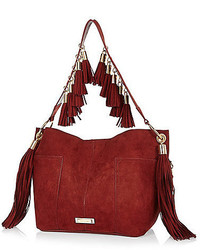 Красная замшевая сумка-мешок