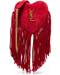 Красная замшевая сумка через плечо c бахромой от Saint Laurent
