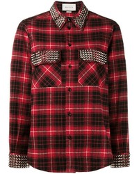 Женская красная классическая рубашка в шотландскую клетку от Gucci