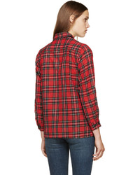 Женская красная классическая рубашка в шотландскую клетку от Saint Laurent
