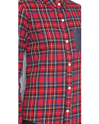 Женская красная классическая рубашка в шотландскую клетку от Clu
