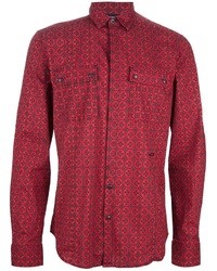 Мужская красная классическая рубашка с принтом от Just Cavalli