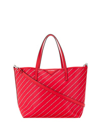 Красная кожаная большая сумка в вертикальную полоску от Karl Lagerfeld