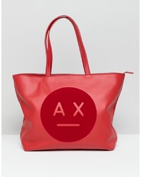 Красная кожаная большая сумка с принтом от Armani Exchange