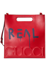 Красная кожаная большая сумка с принтом от Gucci