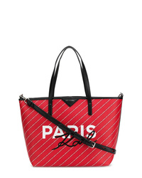 Красная кожаная большая сумка с принтом от Karl Lagerfeld