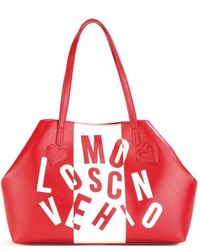 Красная кожаная большая сумка с принтом от Love Moschino