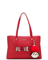 Красная кожаная большая сумка с принтом от Love Moschino