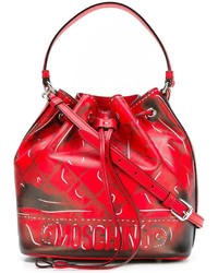 Красная кожаная большая сумка с принтом от Moschino