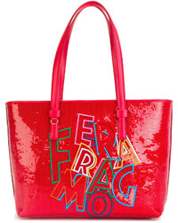 Красная кожаная большая сумка с принтом от Salvatore Ferragamo