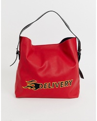 Красная кожаная большая сумка с принтом от Skinnydip