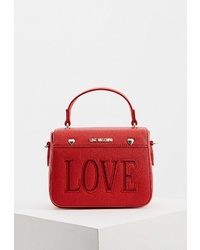 Красная кожаная большая сумка с украшением от Love Moschino