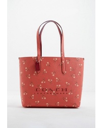 Красная кожаная большая сумка с цветочным принтом от Coach