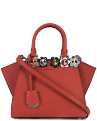 Красная кожаная большая сумка с шипами от Fendi