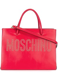 Красная кожаная большая сумка с шипами от Moschino