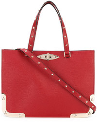 Красная кожаная большая сумка с шипами от RED Valentino