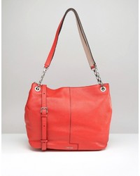 Красная кожаная большая сумка от Calvin Klein
