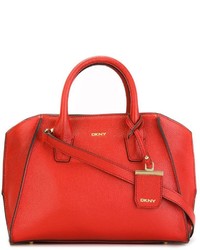 Красная кожаная большая сумка от DKNY
