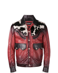 Мужская красная кожаная куртка-рубашка от DSQUARED2