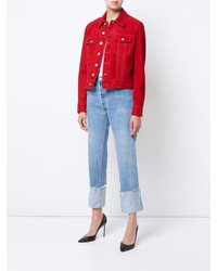 Женская красная кожаная куртка от Saint Laurent