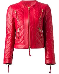 Женская красная кожаная стеганая куртка от Moschino