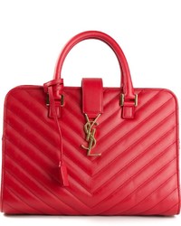 Красная кожаная стеганая сумка-саквояж от Saint Laurent