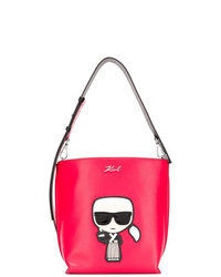 Красная кожаная сумка-мешок с принтом от Karl Lagerfeld