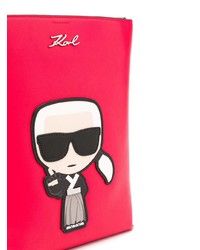 Красная кожаная сумка-мешок с принтом от Karl Lagerfeld