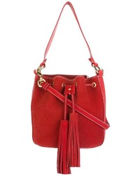 Красная кожаная сумка-мешок от Moschino