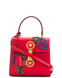 Красная кожаная сумка-саквояж с принтом от Versace