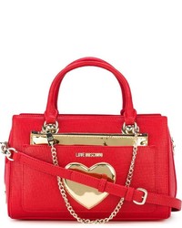 Красная кожаная сумка-саквояж от Love Moschino