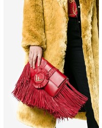 Красная кожаная сумка через плечо c бахромой от Fendi