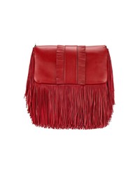Красная кожаная сумка через плечо c бахромой от Fendi