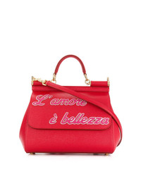 Красная кожаная сумка через плечо с принтом от Dolce & Gabbana