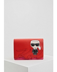 Красная кожаная сумка через плечо с принтом от Karl Lagerfeld