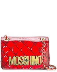 Красная кожаная сумка через плечо с принтом от Moschino