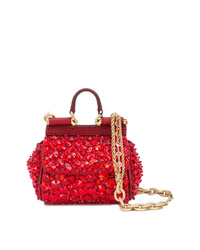 Красная кожаная сумка через плечо с украшением от Dolce & Gabbana