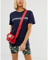 Красная кожаная сумка через плечо от Calvin Klein Jeans